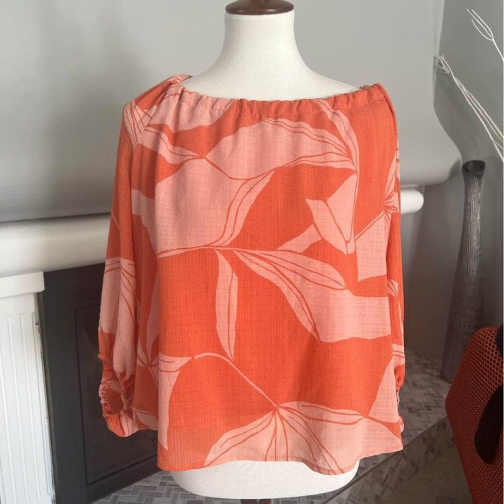 A New Day Orange Floral Blouse Size M